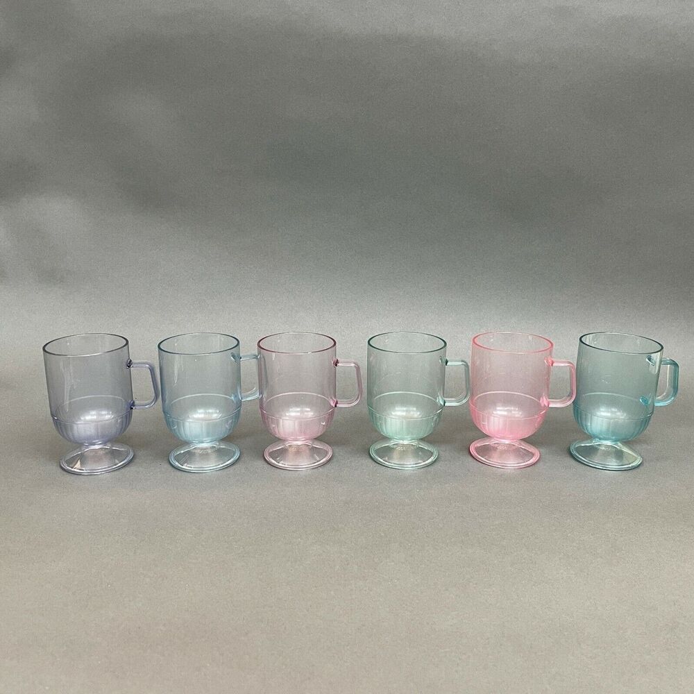 Tupperware Acrylic Stacking Cups Glasses Assorted Pastel Colors Set Lot of 6